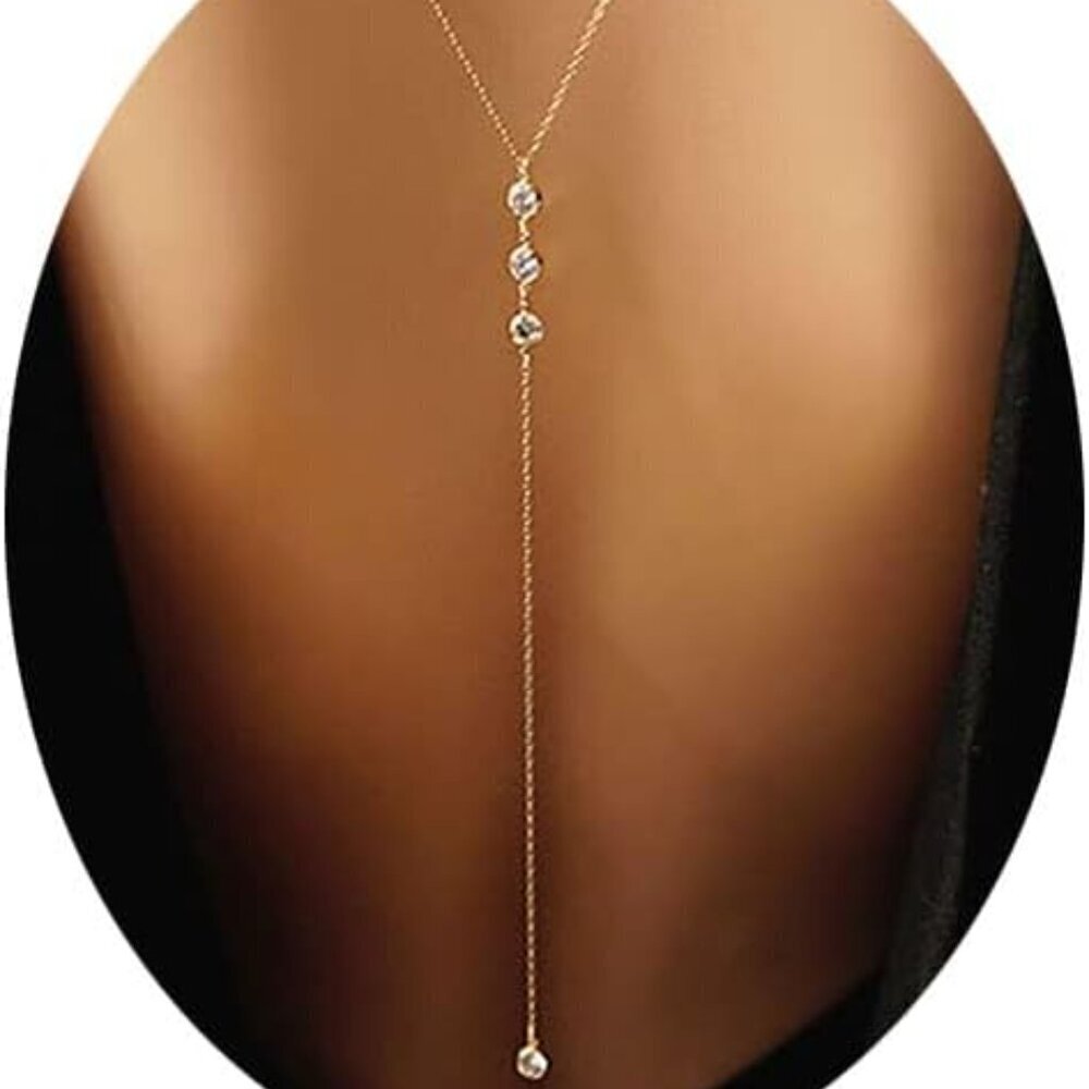 Wedding Backdrop Necklace Crystal Gold Long Chain for Women Brides